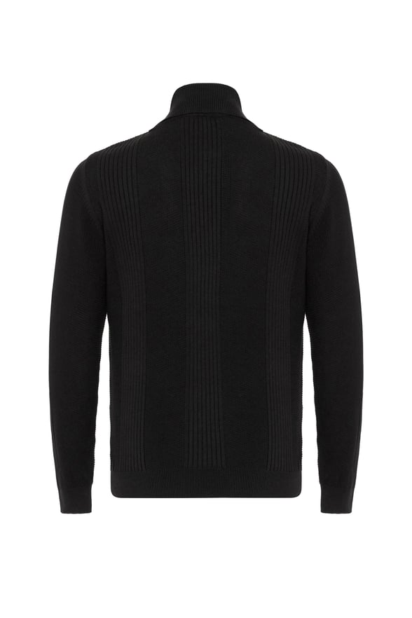 Siyah Regular Desenli Polo Yaka Triko