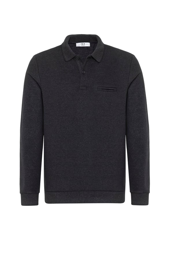 Siyah Regular Desenli Polo Yaka Triko