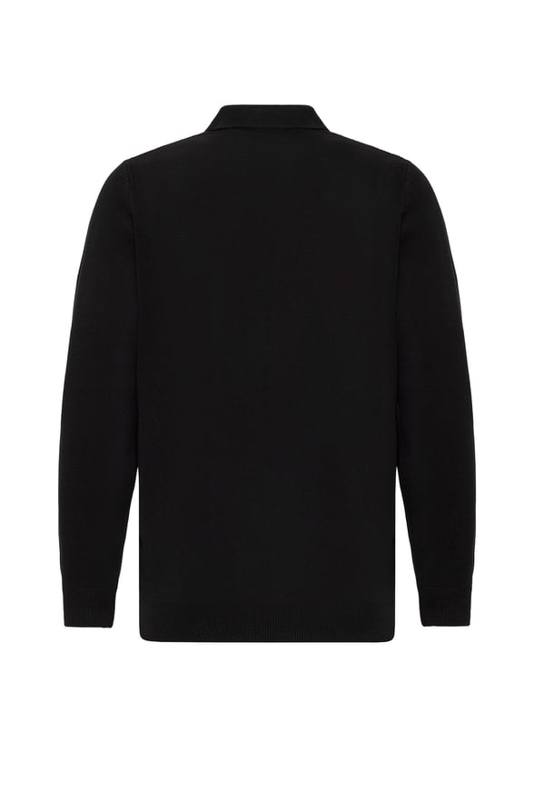 Siyah Regular Desenli Polo Yaka Triko