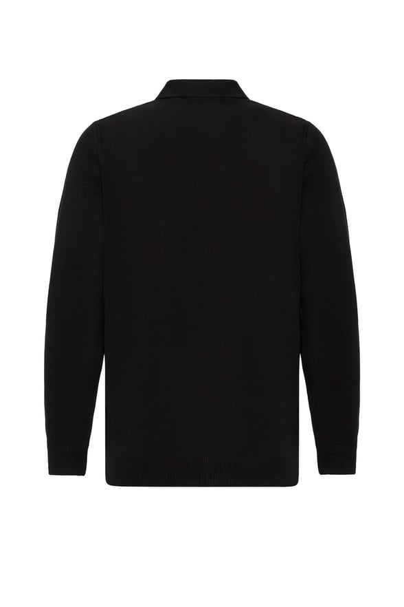 Siyah Regular Desenli Polo Yaka Triko