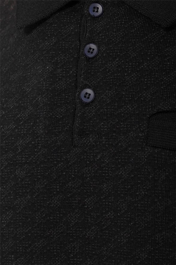Siyah Regular Desenli Polo Yaka Triko