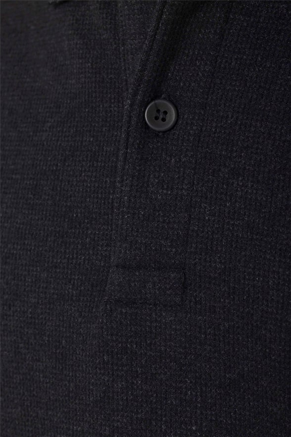 Siyah Regular Desenli Polo Yaka Triko
