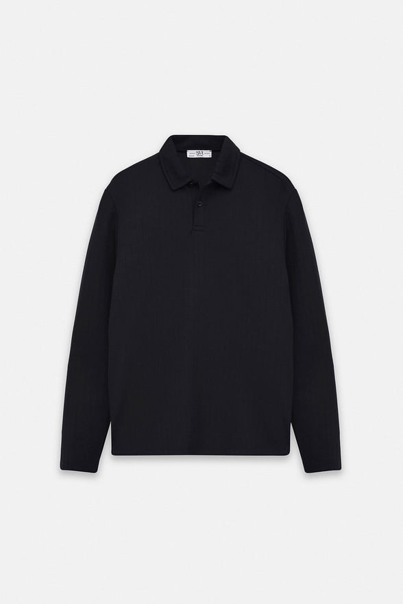 Siyah Regular Dikey Çizgili Baskısız Jakarlı V Pat Polo Yaka Cepsiz Sweatshirt