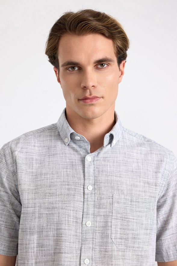 Siyah Regular Düğmeli Yaka Düz Casual Gömlek