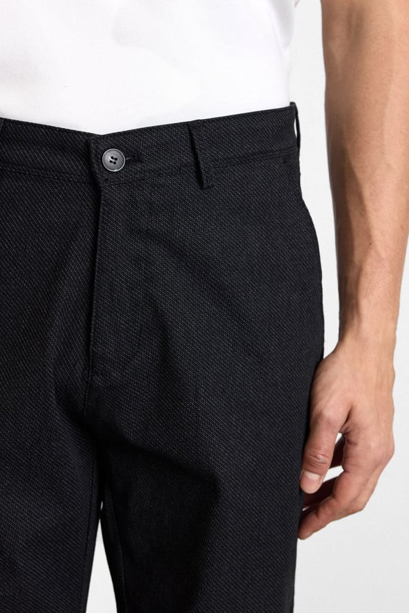 Siyah Regular Düz Armürlü Normal Bel Casual Pantolon