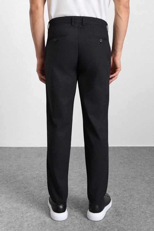 Siyah Regular Düz Armürlü Normal Bel Casual Pantolon