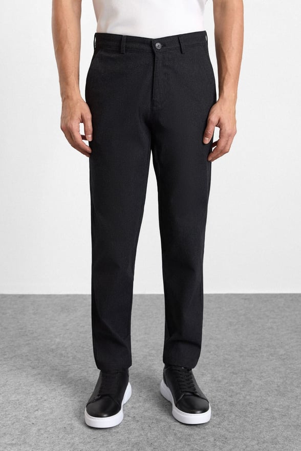 Siyah Regular Düz Armürlü Normal Bel Casual Pantolon