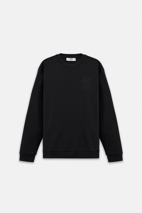 Siyah Regular Düz Baskılı İnterlok Bisiklet Yaka Cepsiz Düz Sweatshirt