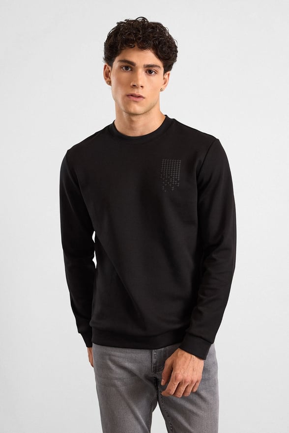 Siyah Regular Düz Baskılı İnterlok Bisiklet Yaka Cepsiz Düz Sweatshirt