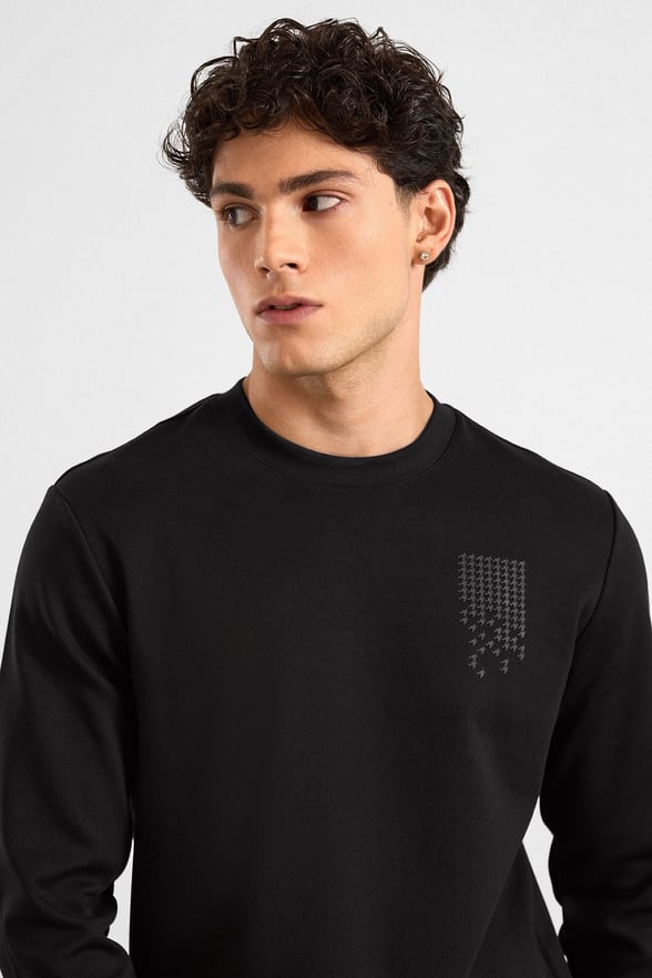 Siyah Regular Düz Baskılı İnterlok Bisiklet Yaka Cepsiz Düz Sweatshirt