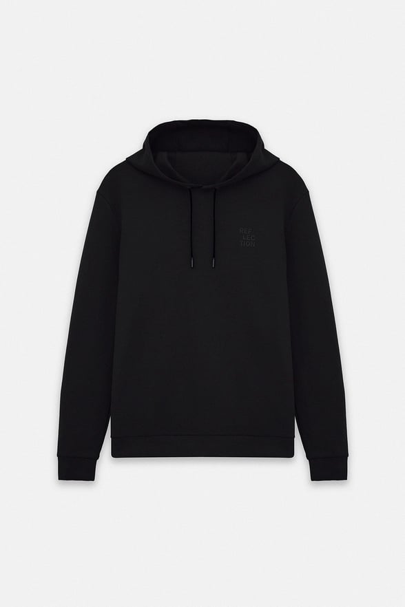 Siyah Regular Düz Baskılı İnterlok Kapüşonlu Cepsiz Sweatshirt