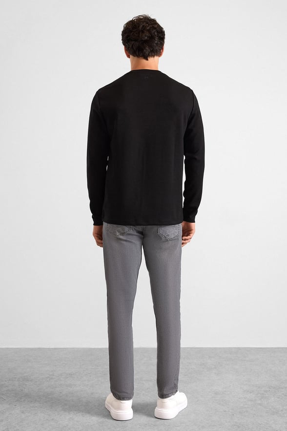 Siyah Regular Düz Baskısız İnterlok Bisiklet Yaka Cepsiz Sweatshirt