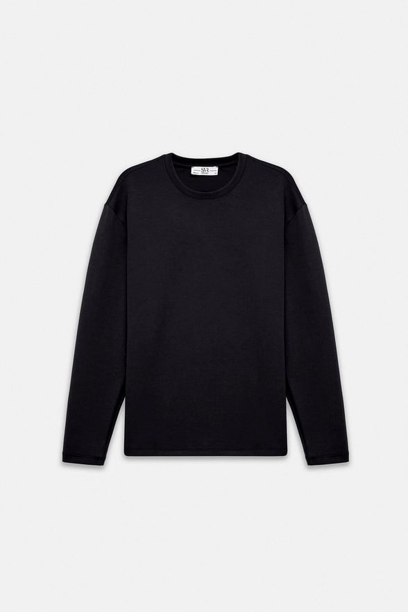 Siyah Regular Düz Baskısız İnterlok Bisiklet Yaka Cepsiz Sweatshirt