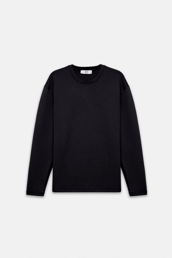 Siyah Regular Düz Baskısız İnterlok Bisiklet Yaka Cepsiz Sweatshirt