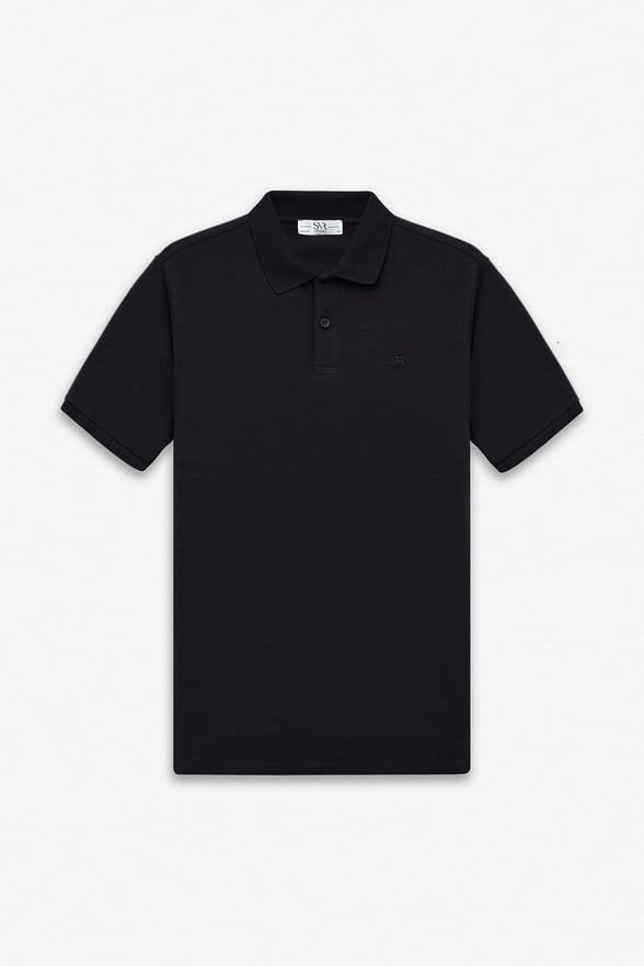 Siyah Regular Düz Baskısız Pike Düğmeli Polo Yaka Tişört