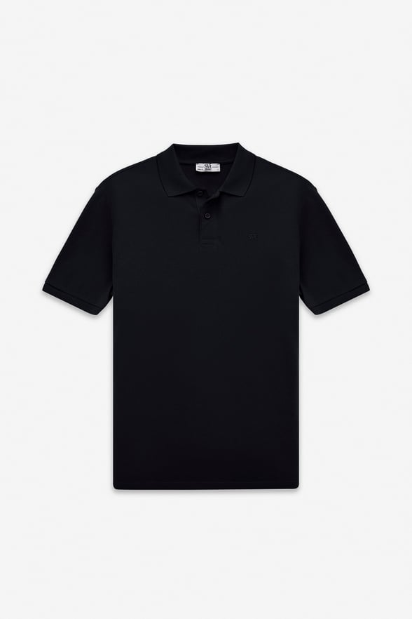 Siyah Regular Düz Baskısız Pike Düğmeli Polo Yaka Tişört