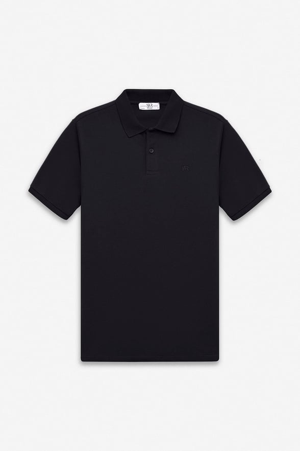 Siyah Regular Düz Baskısız Pike Düğmeli Polo Yaka Standart Tişört