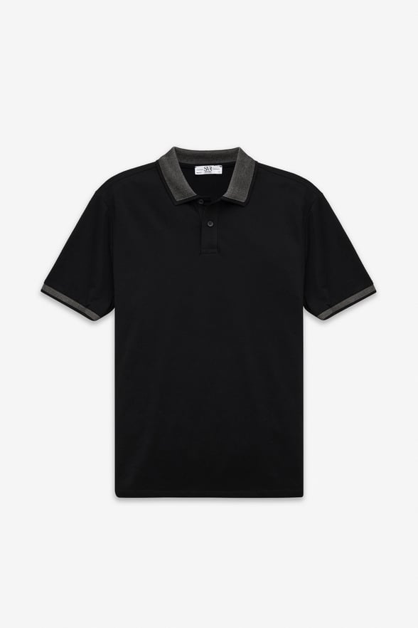 Siyah Regular Düz Baskısız Pike Polo Yaka Standart Tişört