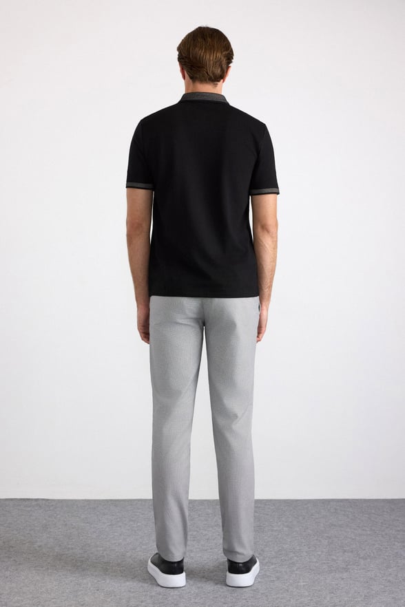 Siyah Regular Düz Baskısız Pike Polo Yaka Standart Tişört