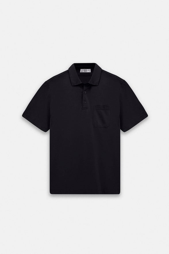 Siyah Regular Düz Baskısız Süprem Düğmeli Polo Yaka Standart Tişört