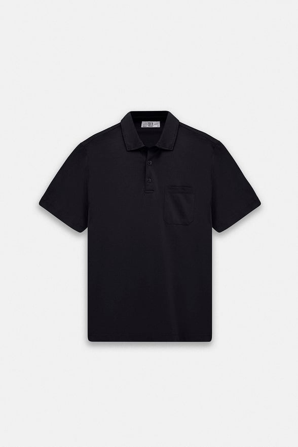 Siyah Regular Düz Baskısız Süprem Düğmeli Polo Yaka Standart Tişört