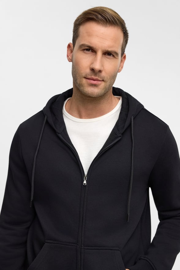 Siyah Regular Düz Bisiklet Yaka Fermuarlı Sweatshirt