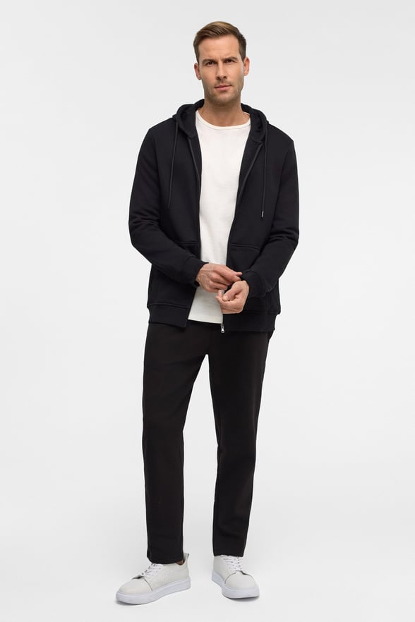 Siyah Regular Düz Bisiklet Yaka Fermuarlı Sweatshirt