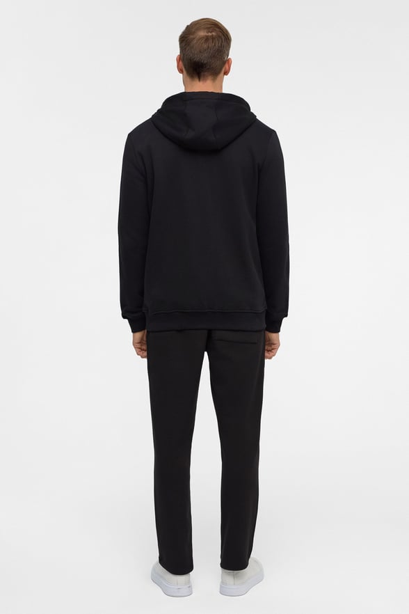 Siyah Regular Düz Bisiklet Yaka Fermuarlı Sweatshirt
