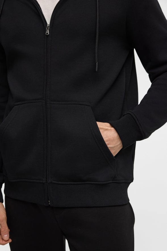 Siyah Regular Düz Bisiklet Yaka Fermuarlı Sweatshirt