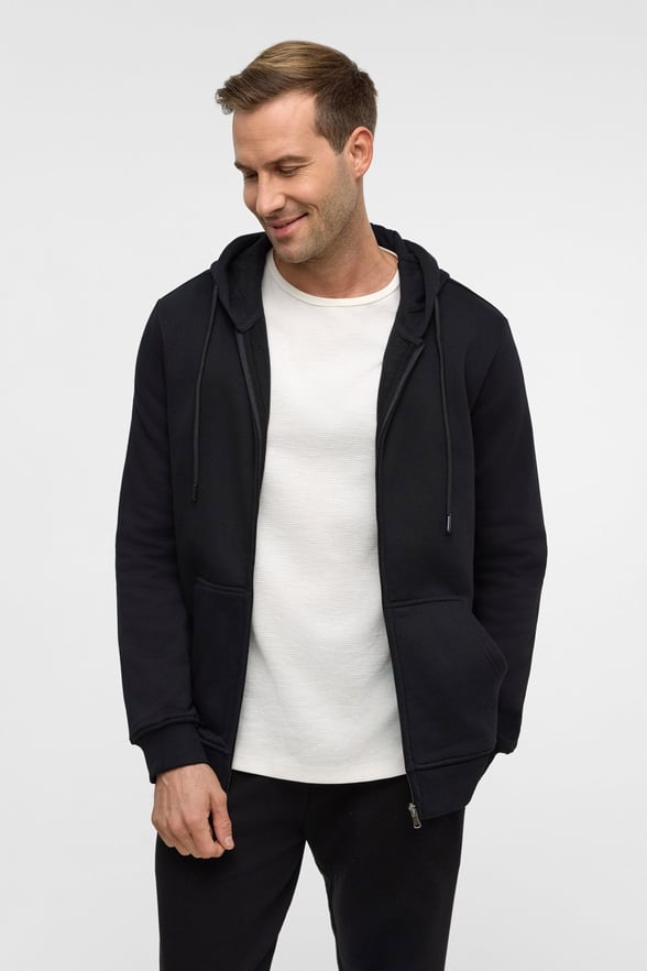 Siyah Regular Düz Bisiklet Yaka Fermuarlı Sweatshirt