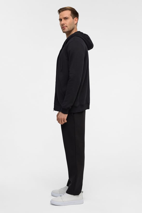 Siyah Regular Düz Bisiklet Yaka Fermuarlı Sweatshirt