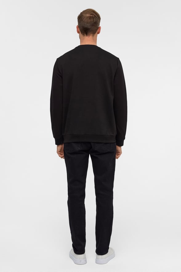 Siyah Regular Düz Bisiklet Yaka Sweatshirt