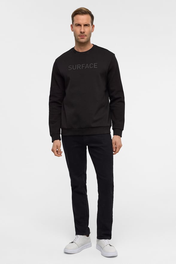 Siyah Regular Düz Bisiklet Yaka Sweatshirt
