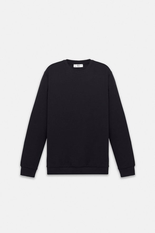Siyah Regular Düz Bisiklet Yaka Sweatshirt