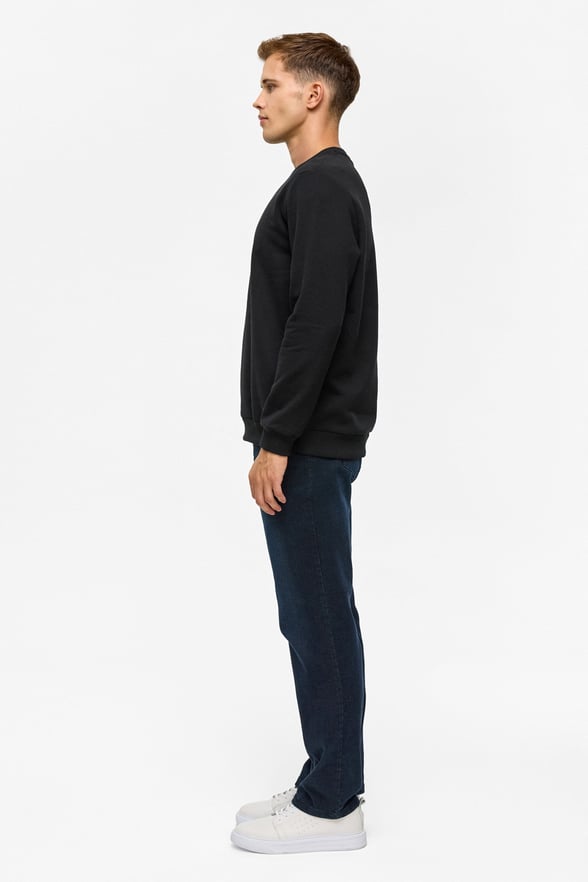 Siyah Regular Düz Bisiklet Yaka Sweatshirt