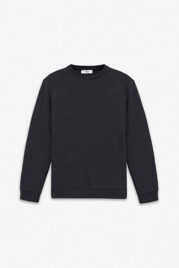 Siyah Regular Düz Bisiklet Yaka Sweatshirt