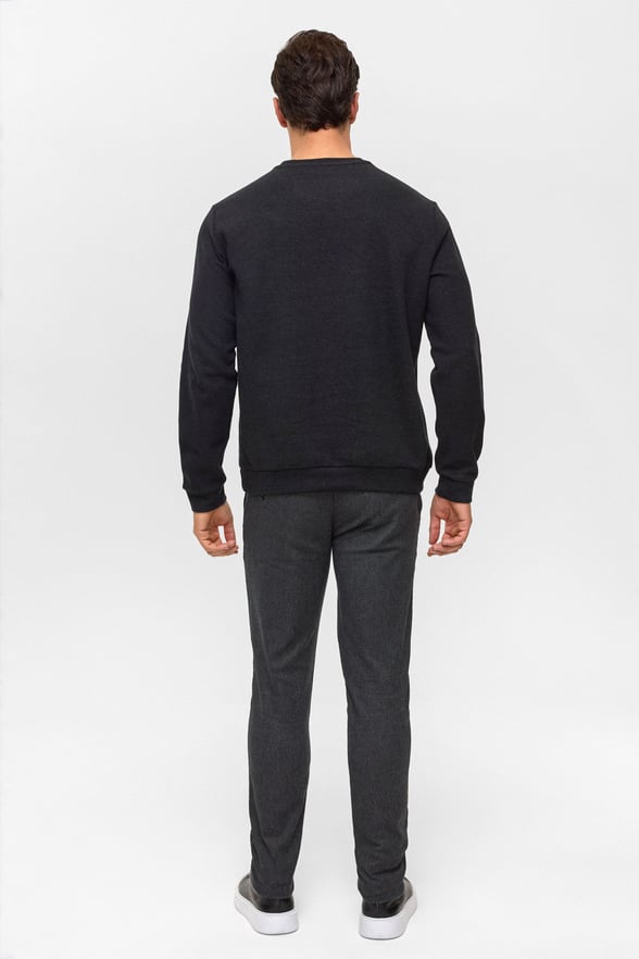 Siyah Regular Düz Bisiklet Yaka Sweatshirt