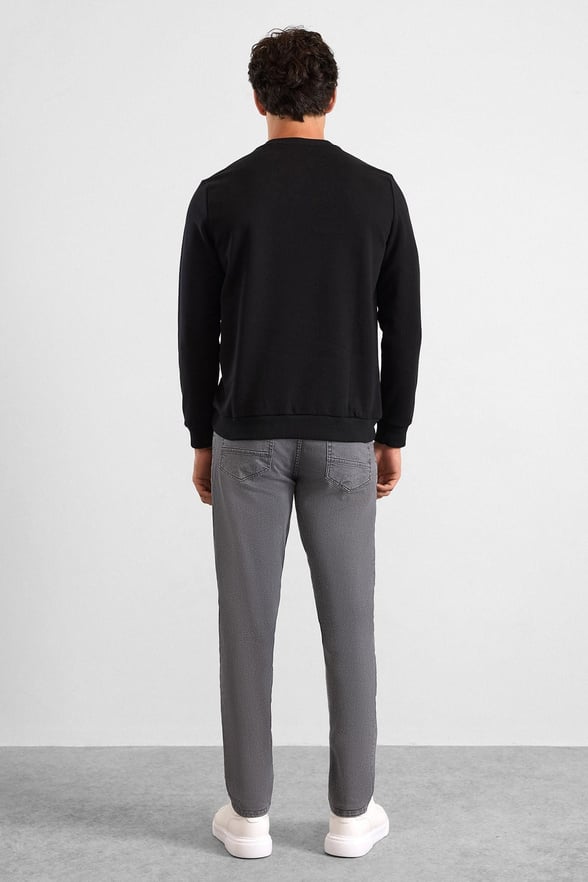 Siyah Regular Düz Bisiklet Yaka Sweatshirt