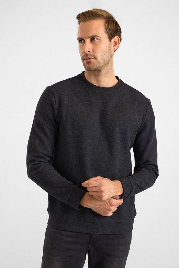 Siyah Regular Düz Bisiklet Yaka Sweatshirt