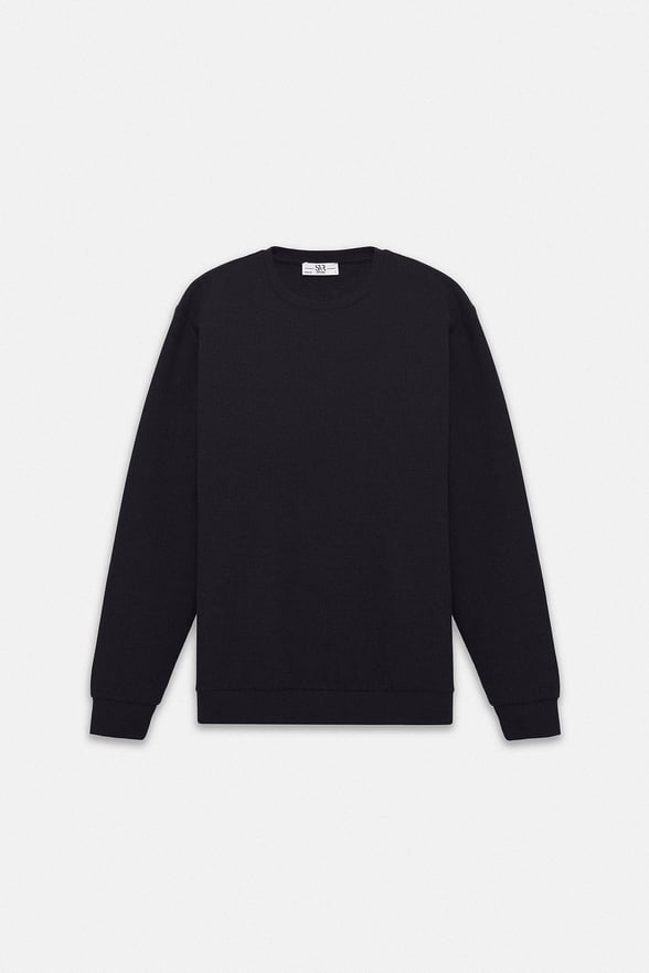 Siyah Regular Düz Bisiklet Yaka Sweatshirt
