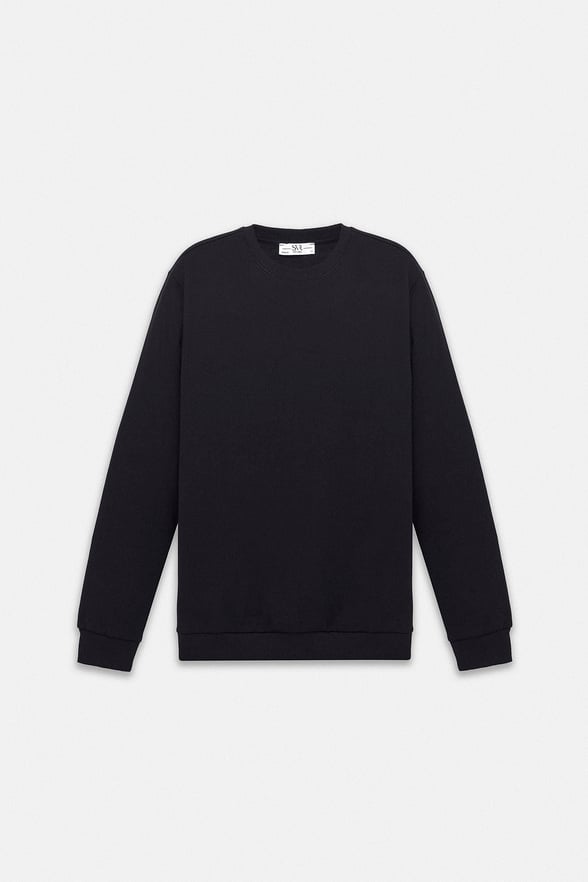 Siyah Regular Düz Bisiklet Yaka Sweatshirt
