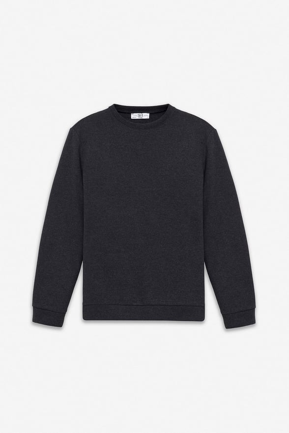 Siyah Regular Düz Bisiklet Yaka Sweatshirt