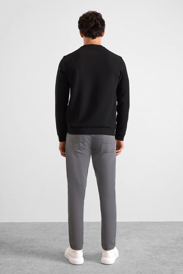 Siyah Regular Düz Bisiklet Yaka Sweatshirt