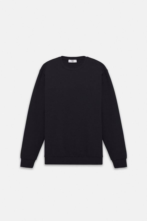 Siyah Regular Düz Bisiklet Yaka Sweatshirt