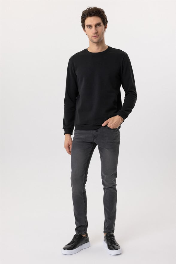 Siyah Regular Düz O Yaka Sweatshirt