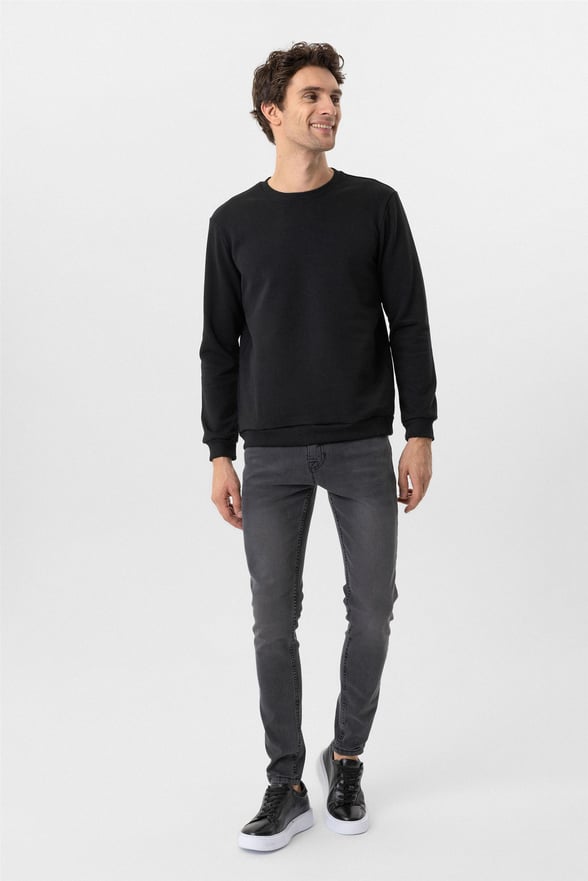 Siyah Regular Düz O Yaka Sweatshirt