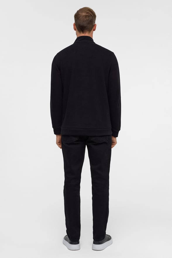 Siyah Regular Düz Polo Yaka Sweatshirt