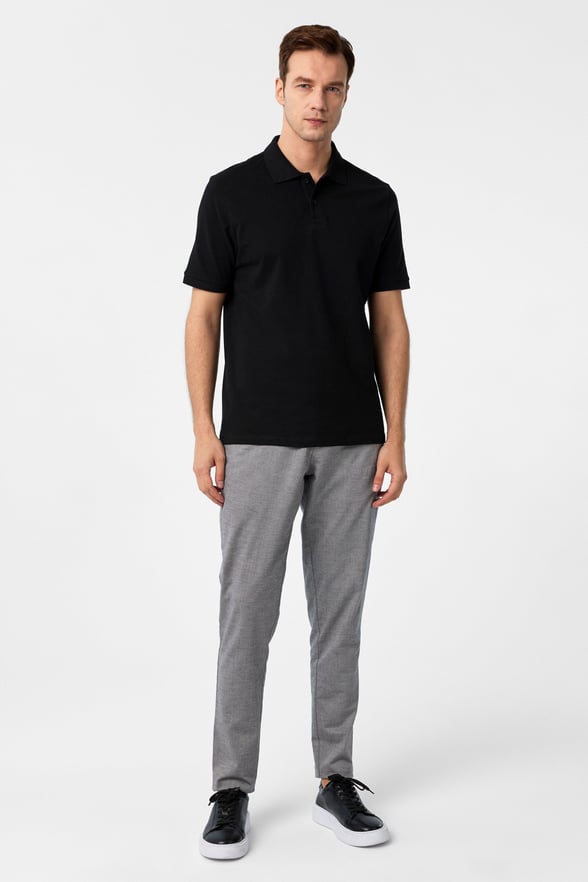 Siyah Regular Düz Polo Yaka Tişört