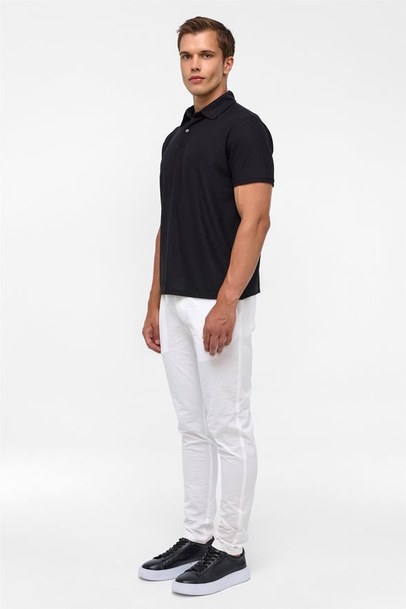 Siyah Regular Düz Polo Yaka Tişört