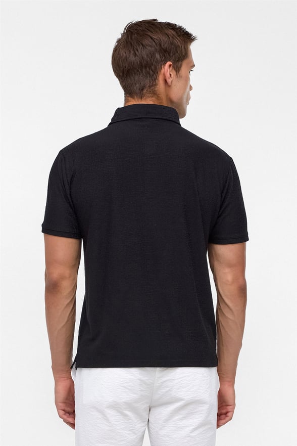 Siyah Regular Düz Polo Yaka Tişört